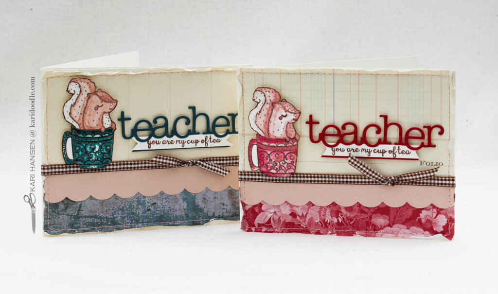 stamped watercolor cute critter teacher cards