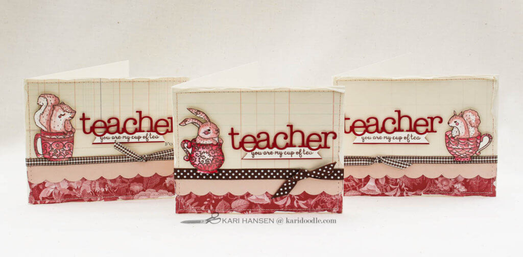 stamped watercolor cute critter teacher cards