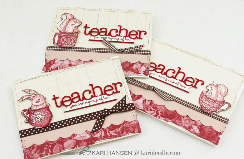 stamped watercolor cute critter teacher cards