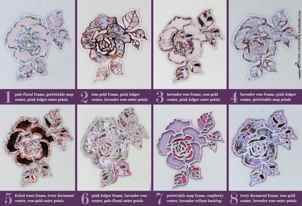 8 versions of die cut inlay roses