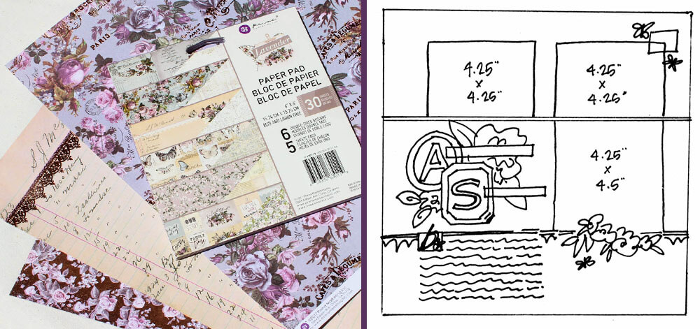 paper collection and scrapbook layout sketch