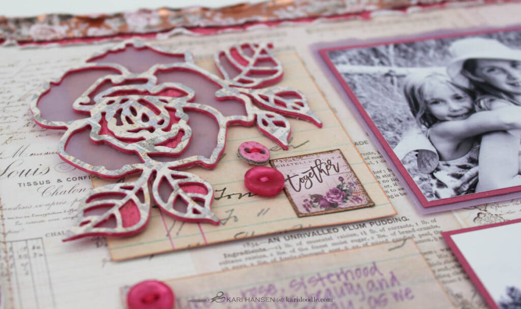 inlaid rose die cut with dark pink cardstock layers