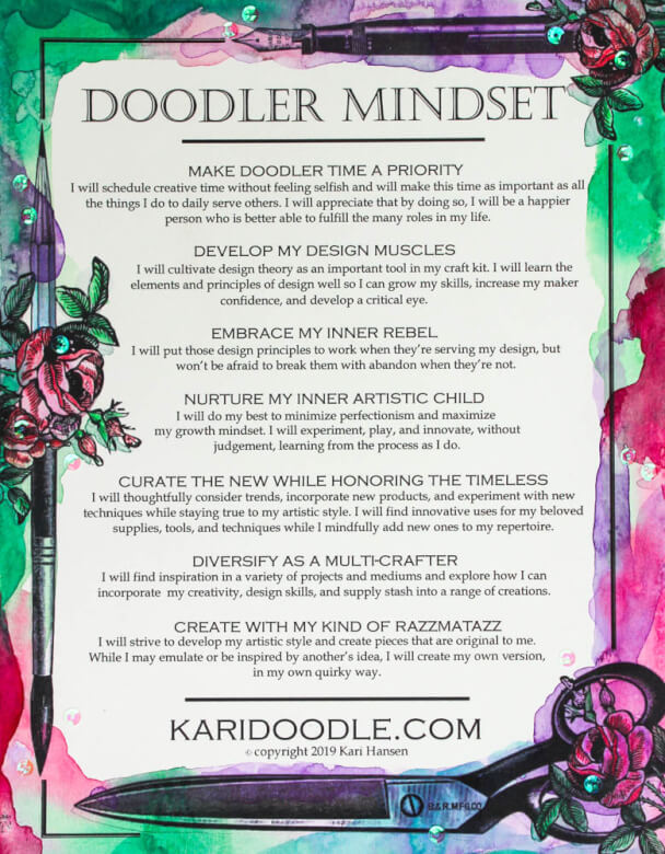 doodler mindset printable with watercolored border