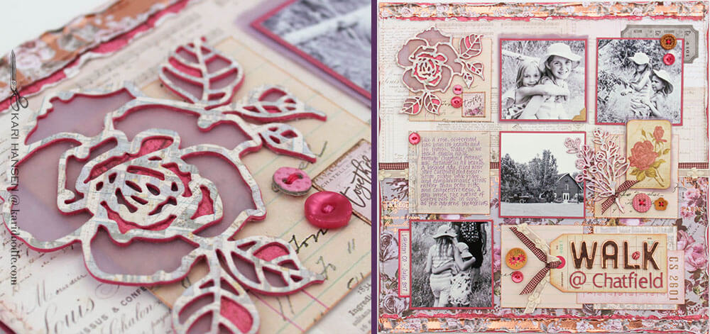 walk at chatfield scrapbook layout with rose detail