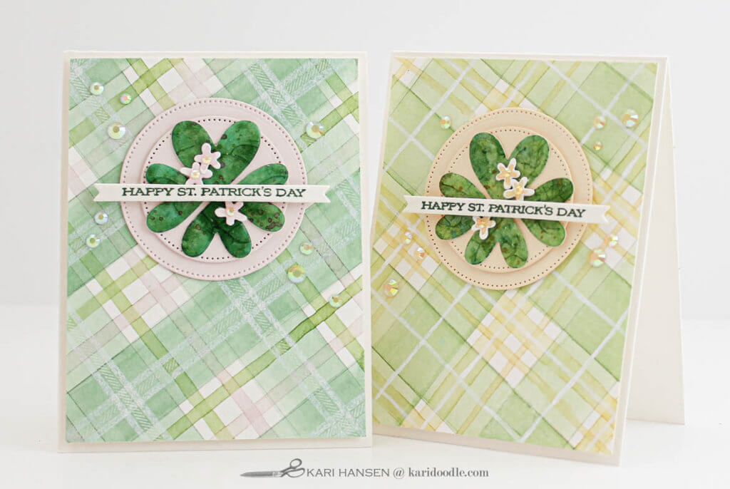 2 green tartan shamrock cards