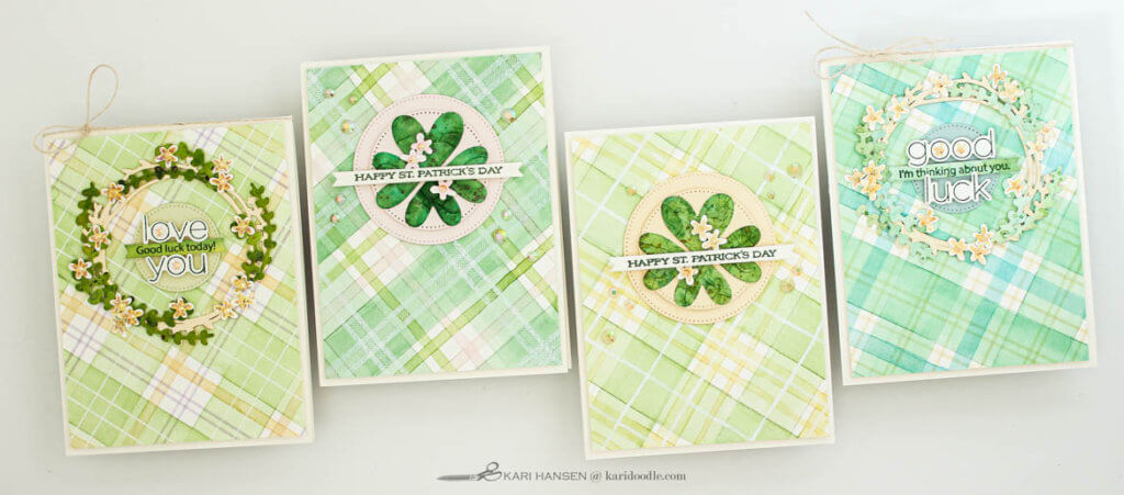 4 green watercolor tartan cards
