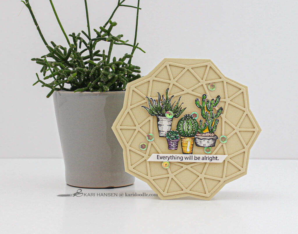 yellow geometric card with stamped succulent