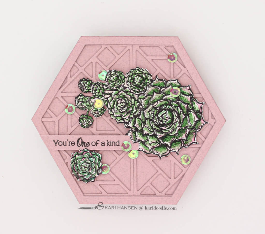 hexagon geometric card with stamped succulents