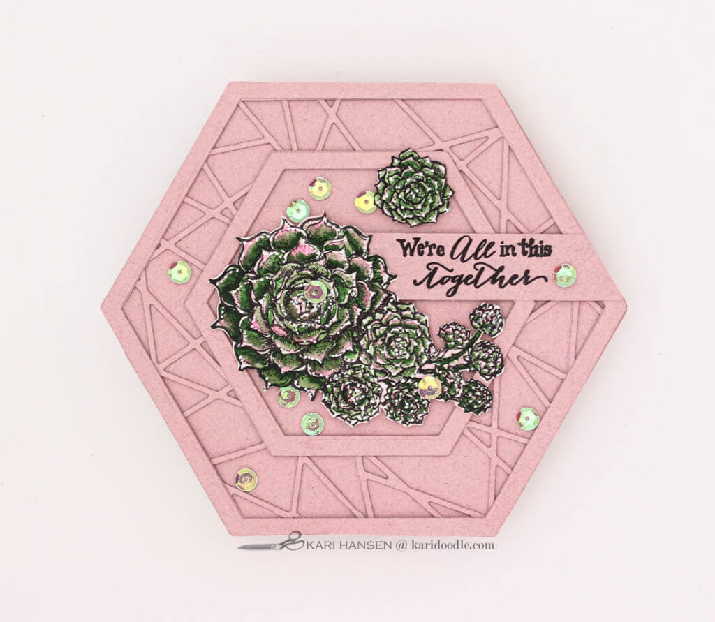hexagon geometric card with stamped succulents