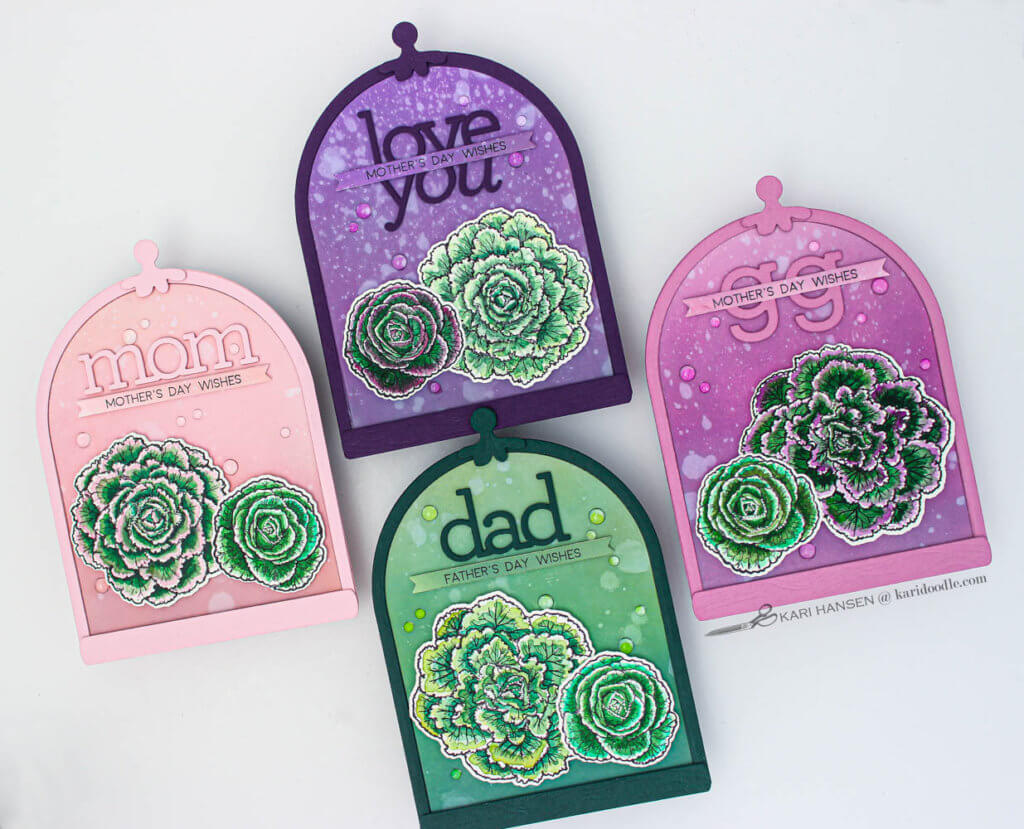 cabbage kale domed cards in 4 colors