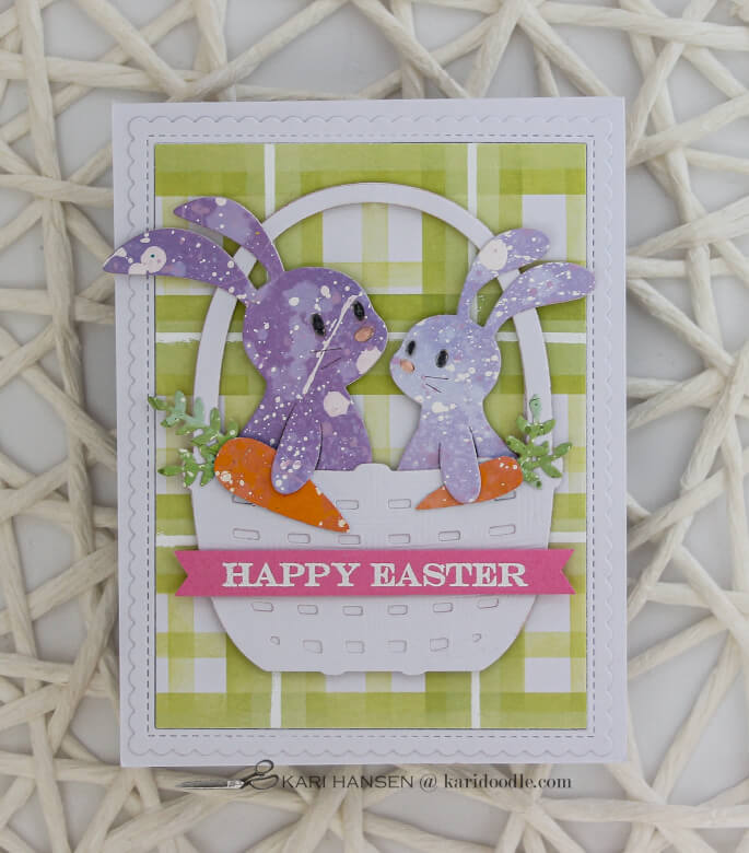 lavender candy bunnies in basket card