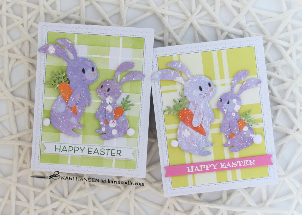 easter bunnies on stenciled plaid