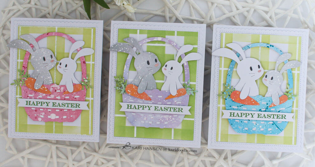 3 colorful die cut easter basket cards