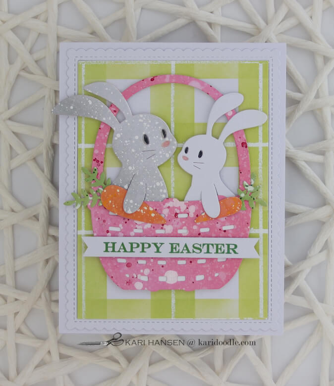 pink basket with bunnies inside easter card
