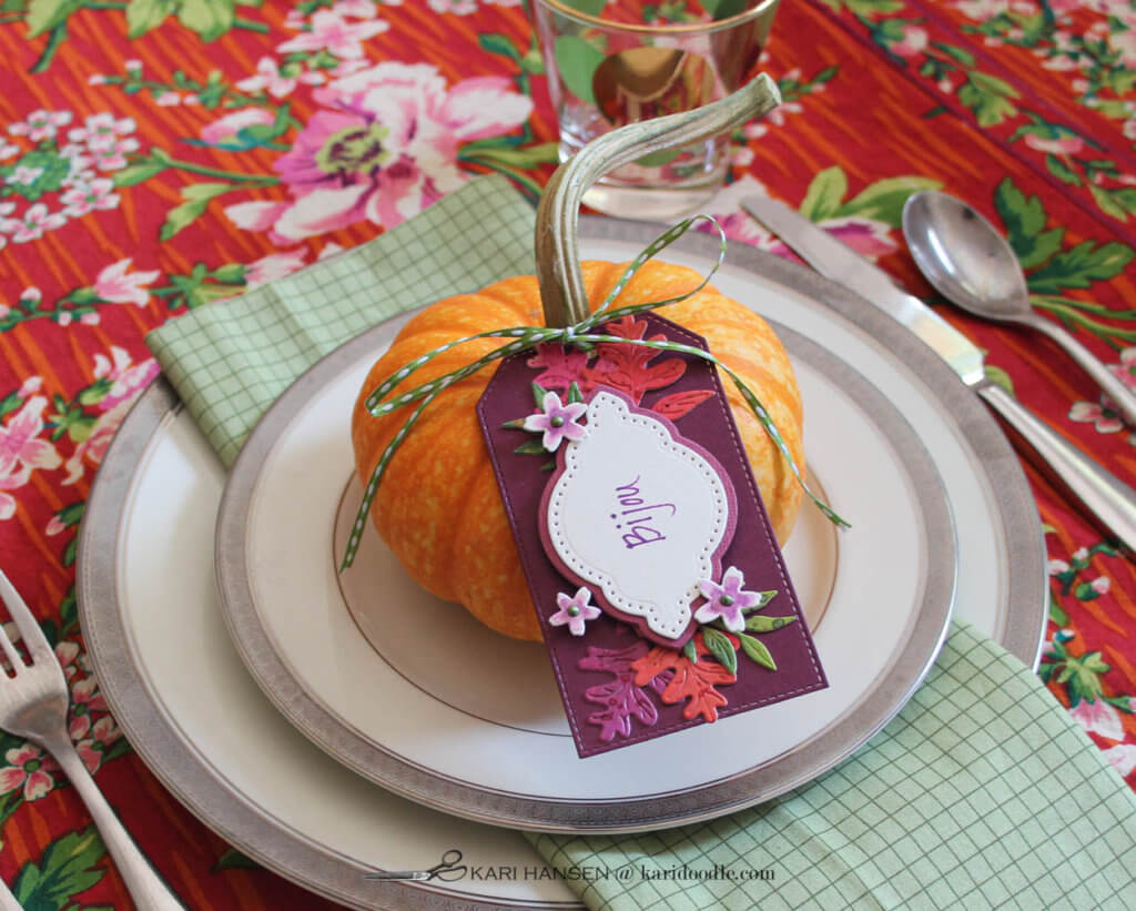 fall foliage place card at table setting