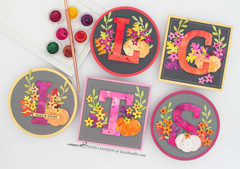 fall monogram cards with watercolor paints