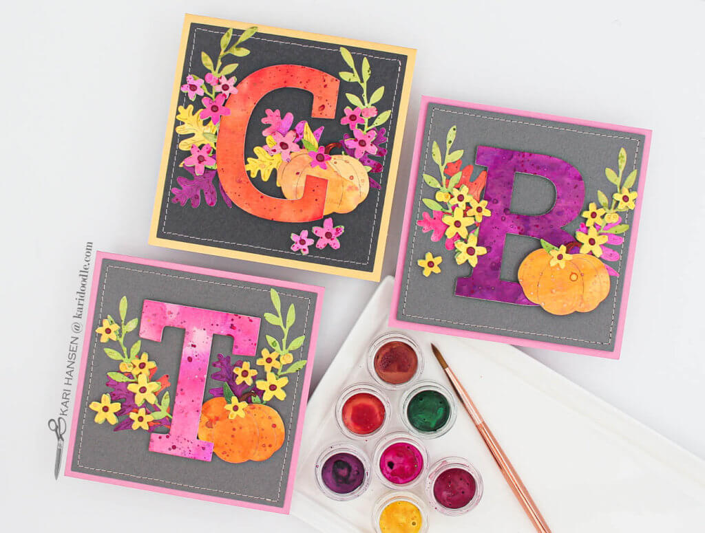 square fall monogram cards