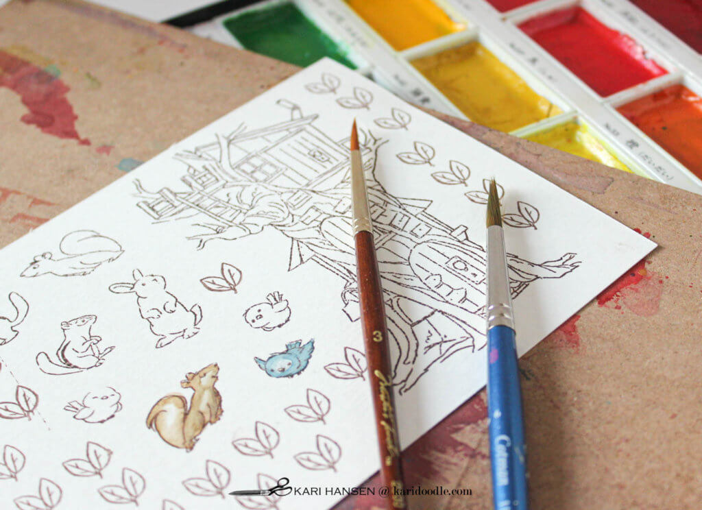 watercoloring woodland cubbies stamped images