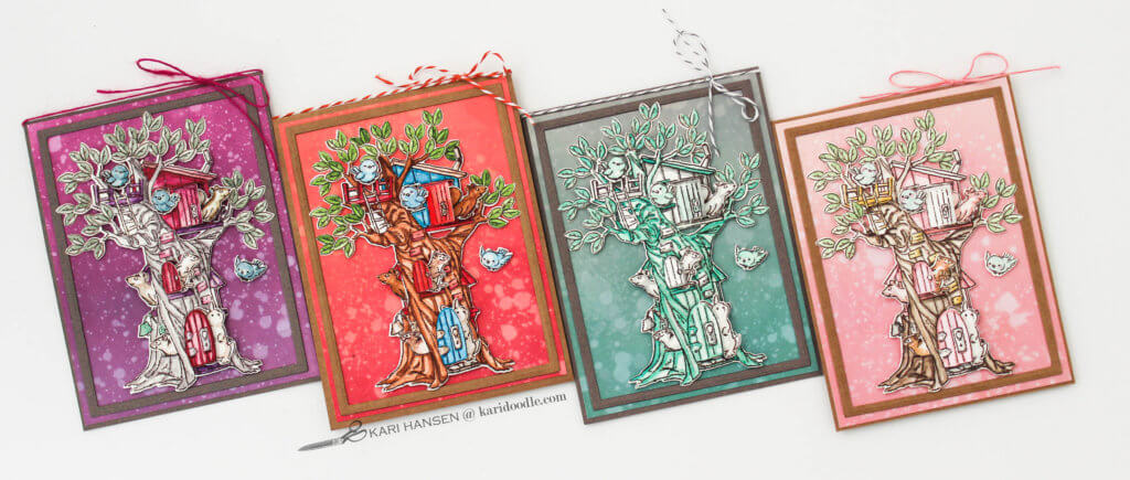 woodland tree cards in 4 color schemes